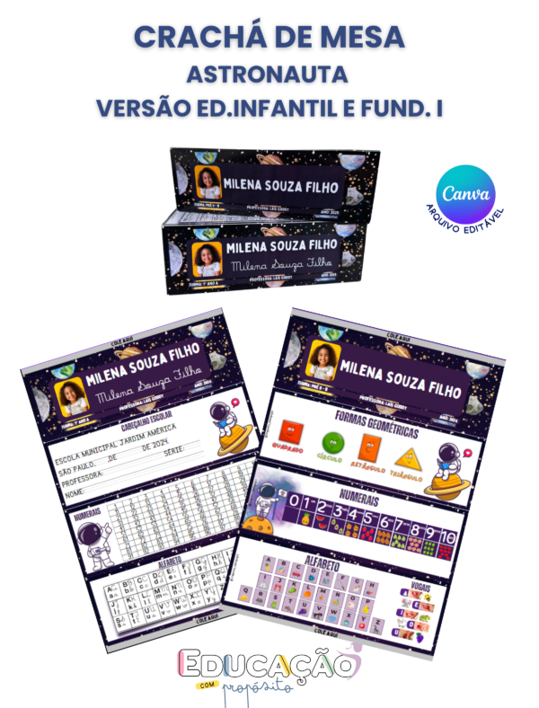 Crachá de Mesa Editável - Astroanuta