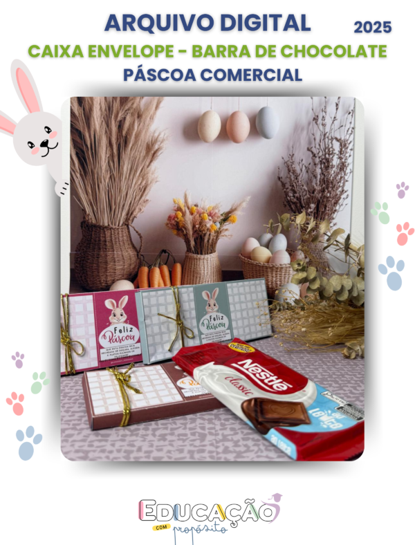 Caixa Envelope - Barra de Chocolate - Páscoa Comercial 2025